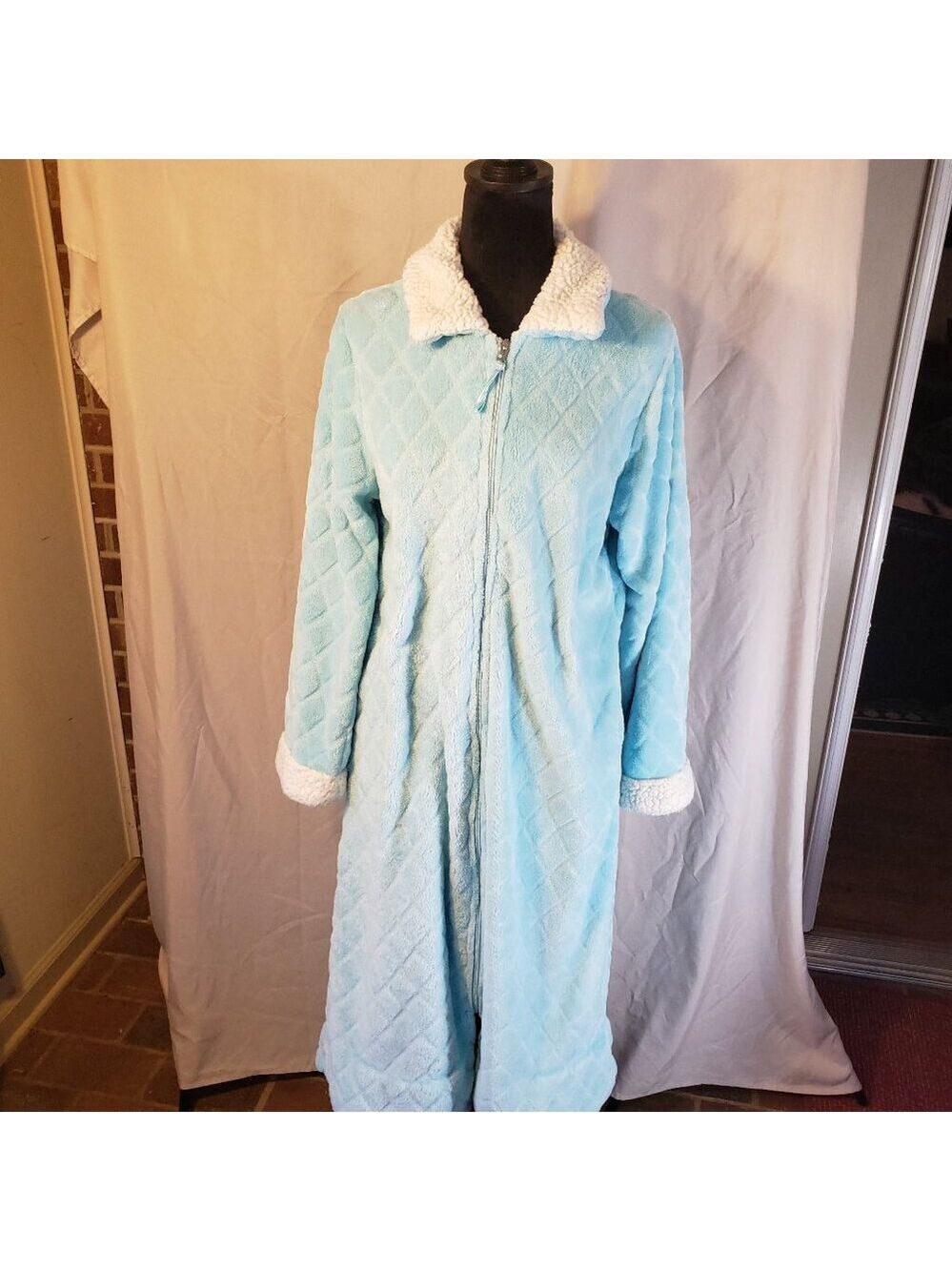 National Light Blue Sherpa Robe, Size M Luxurious Long Relax Cozy